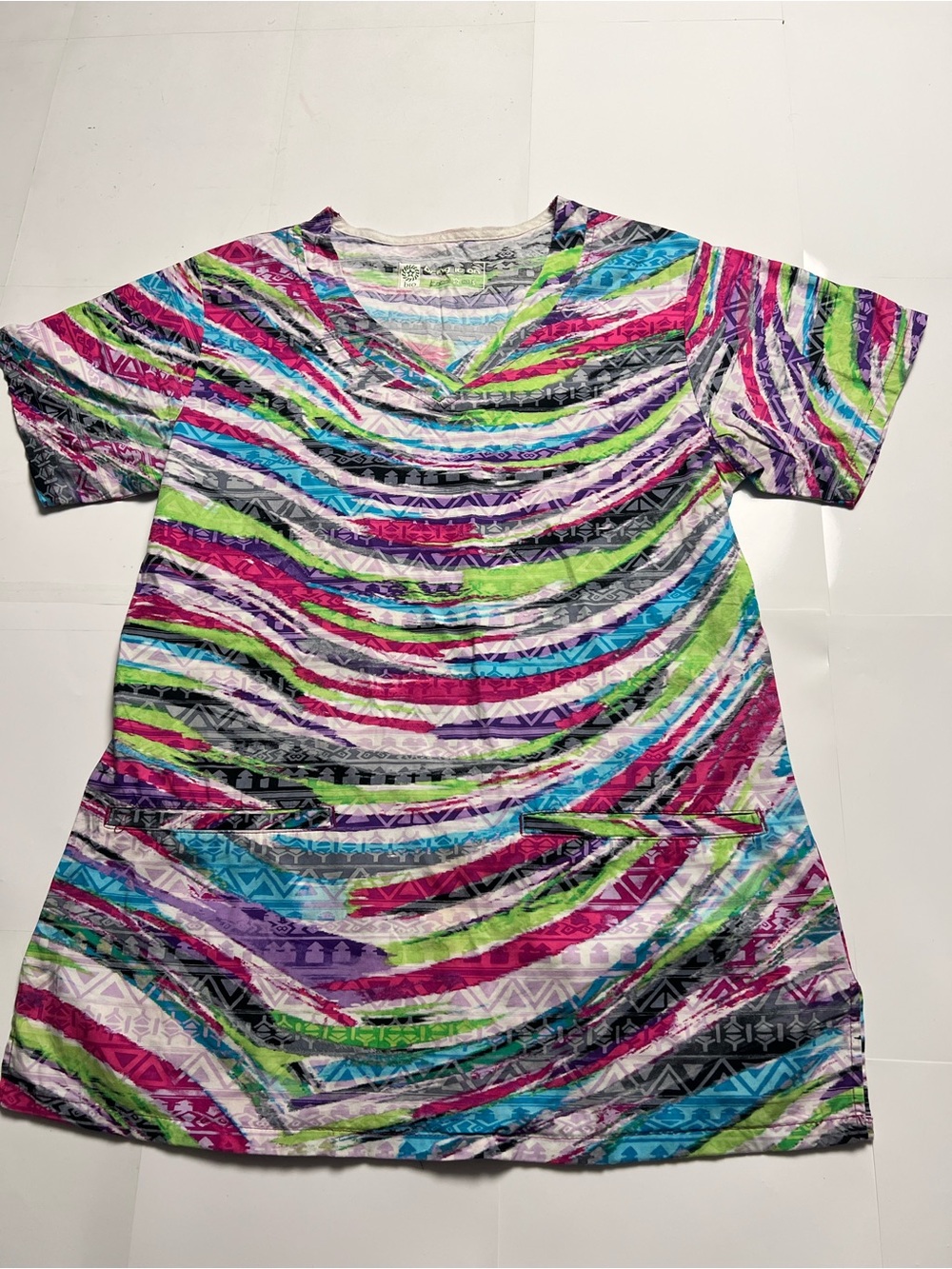 Women scrub Vibrant Multicolor V-Neck Tunic Top Small